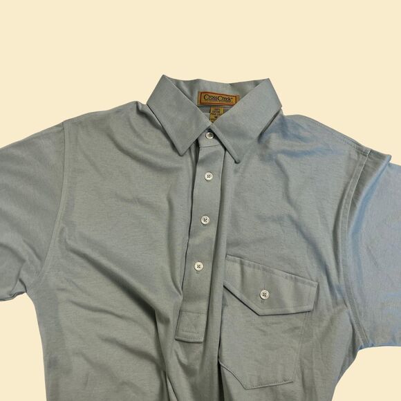 Vintage 70s/80s polo Cross Creek shirt, seafoam green USA-made cotton mens top - Picture 4 of 7
